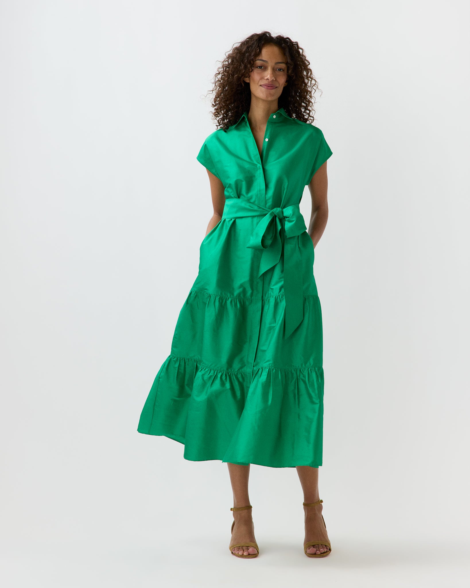 Sophia Dress in Kelly Green Silk Shantung | Ann Mashburn Sophia Dress in Kelly Green Silk Shantung | Ann Mashburn