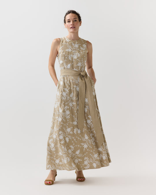 Rosalie Dress in Oatmeal Embroidered Linen