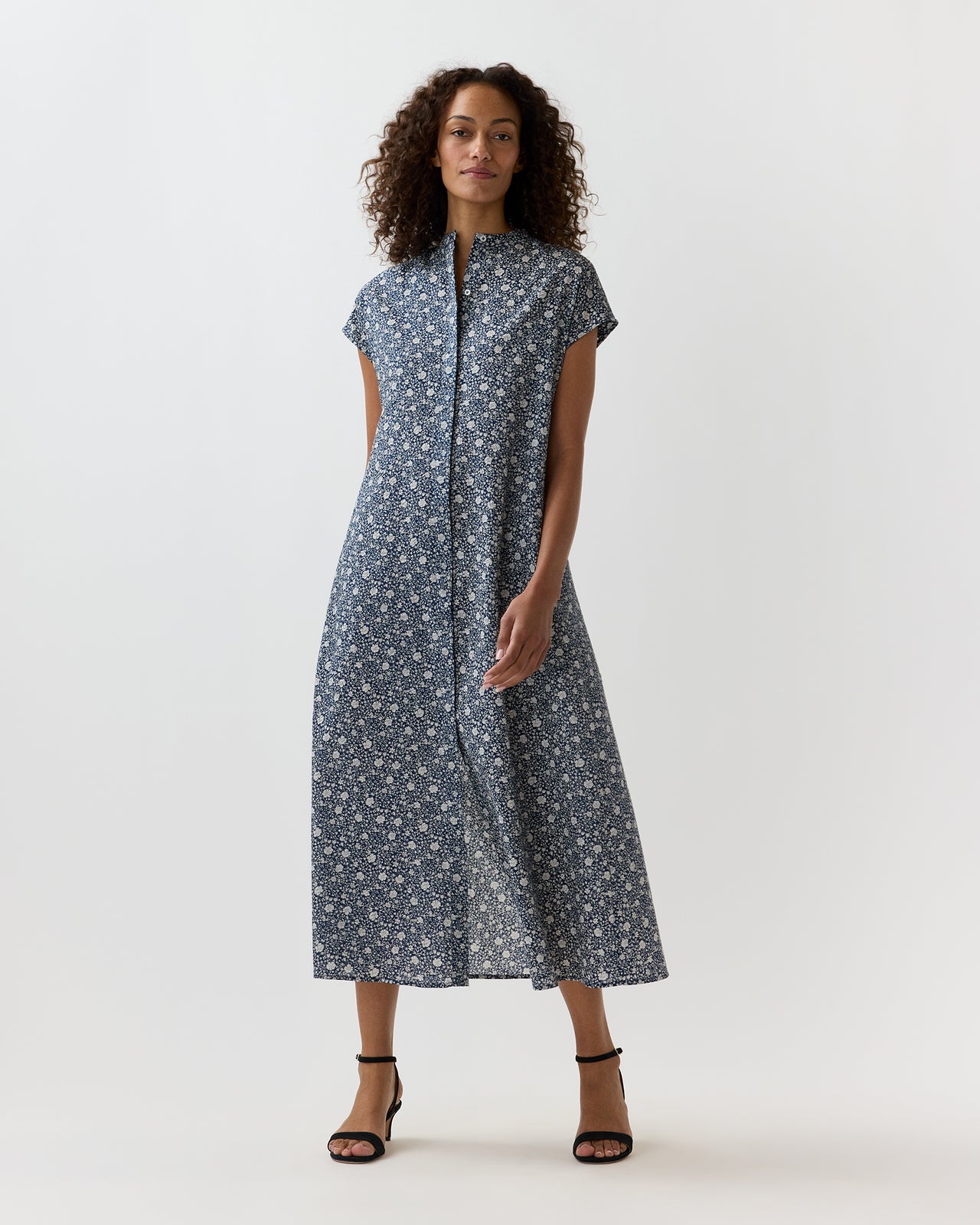 Gianna Maxi Shirtdress in Navy Floral Crinkle Cotton
