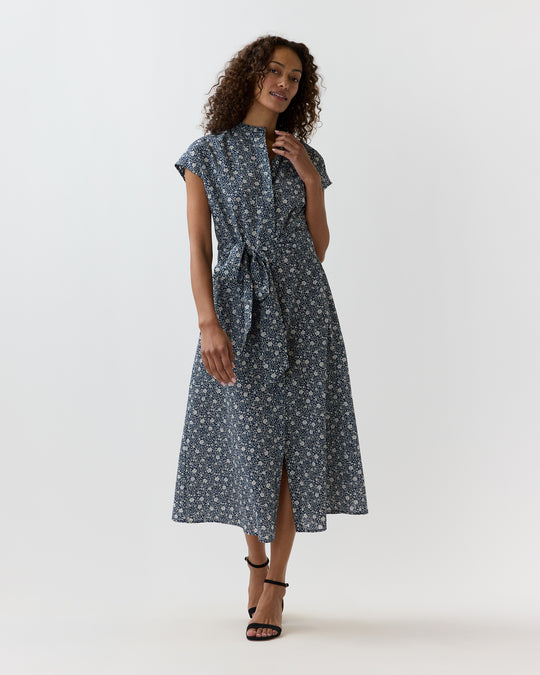Gianna Maxi Shirtdress in Navy Floral Crinkle Cotton