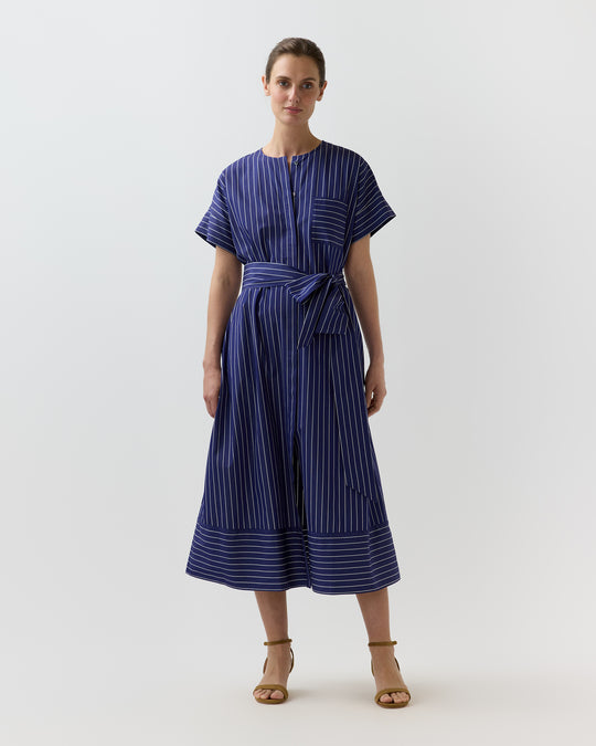 Romy Shirtdress in Navy/White Chalk Stripe Poplin