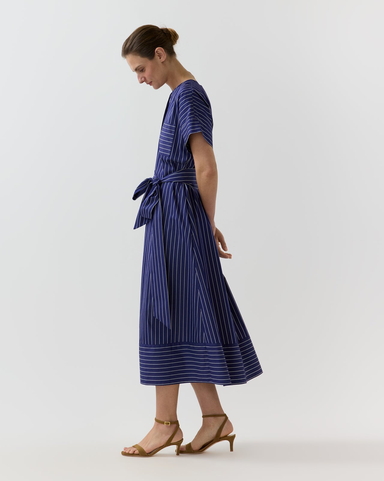 Romy Shirtdress in Navy/White Chalk Stripe Poplin
