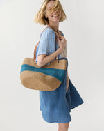 Load image into Gallery viewer, Majani Shopper Basket in One Thick Blue Stripe
