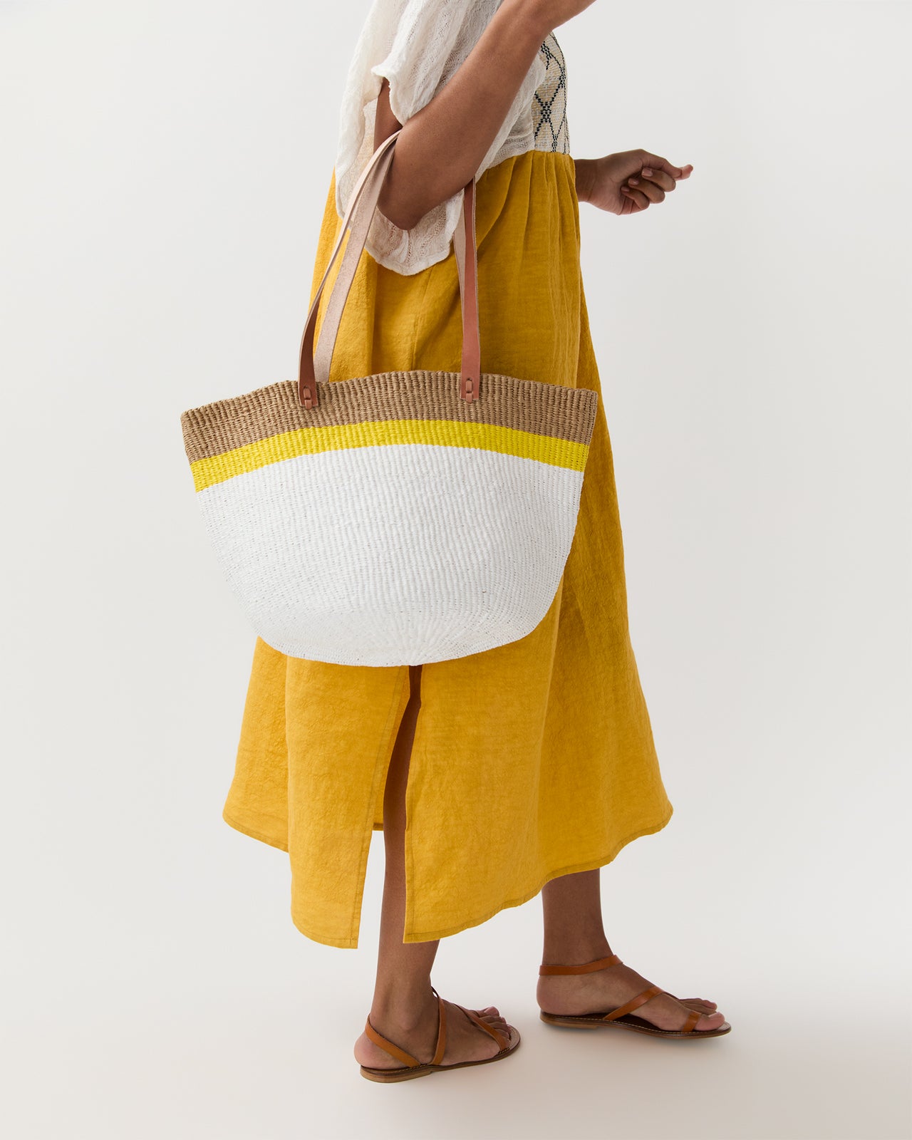 Kiondo Shopper Basket in Top Yellow Stripe