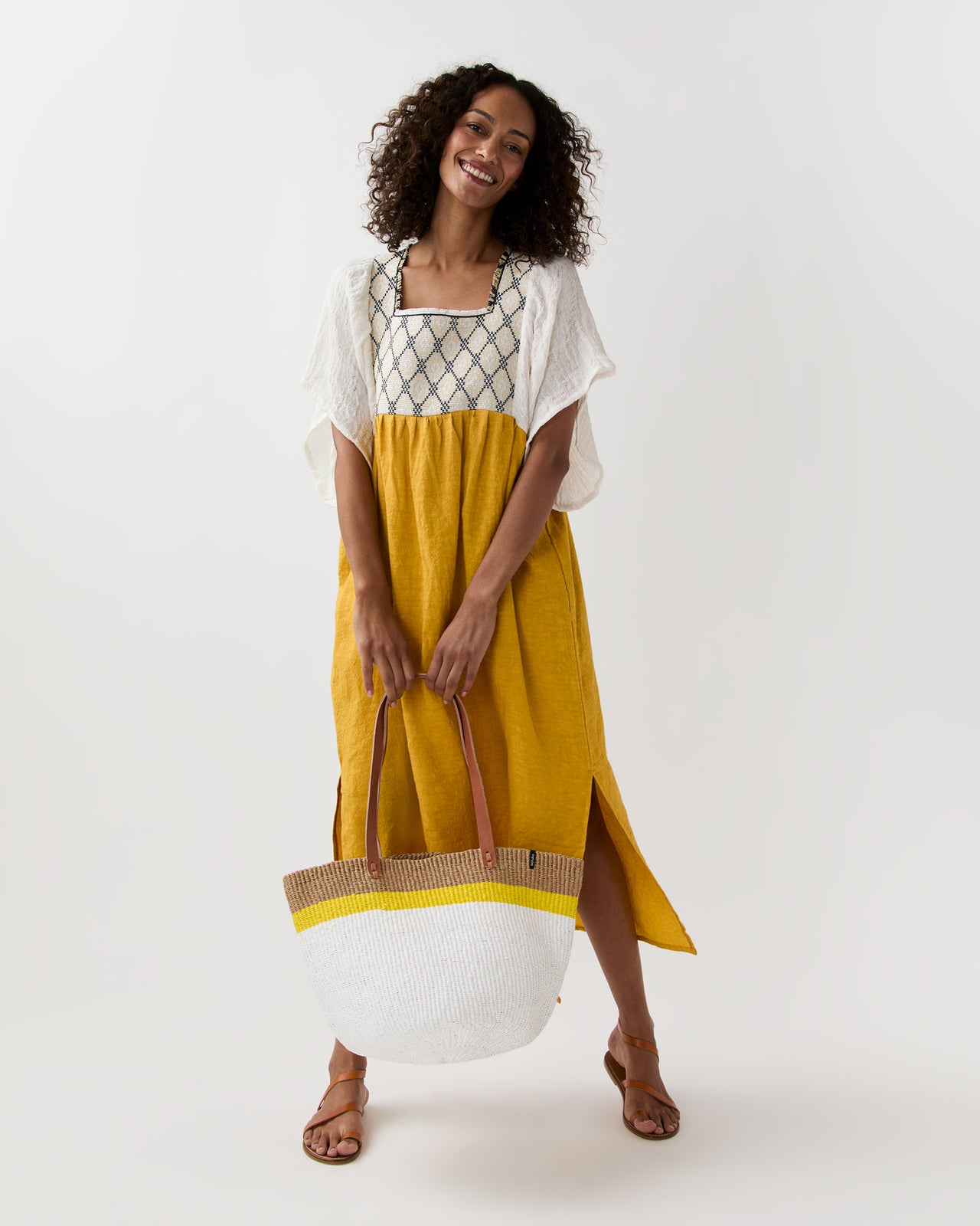 Kiondo Shopper Basket in Top Yellow Stripe