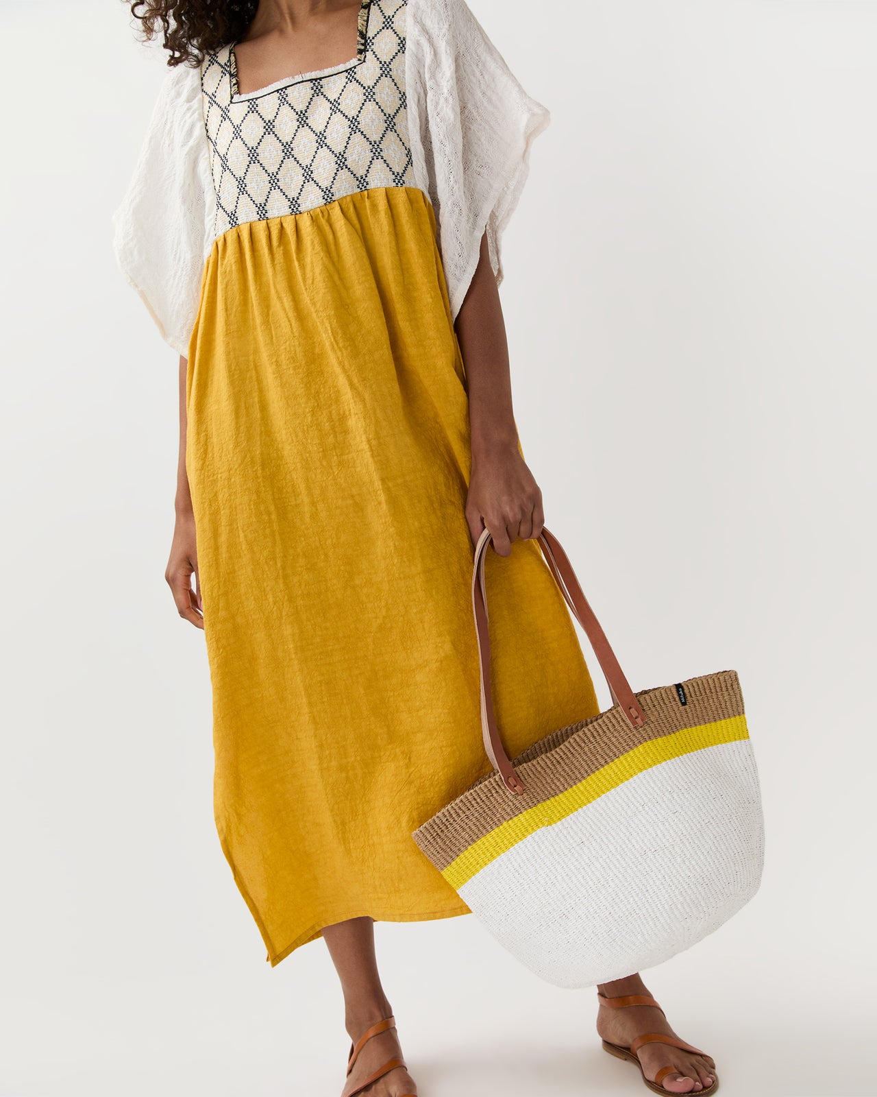 Kiondo Shopper Basket in Top Yellow Stripe