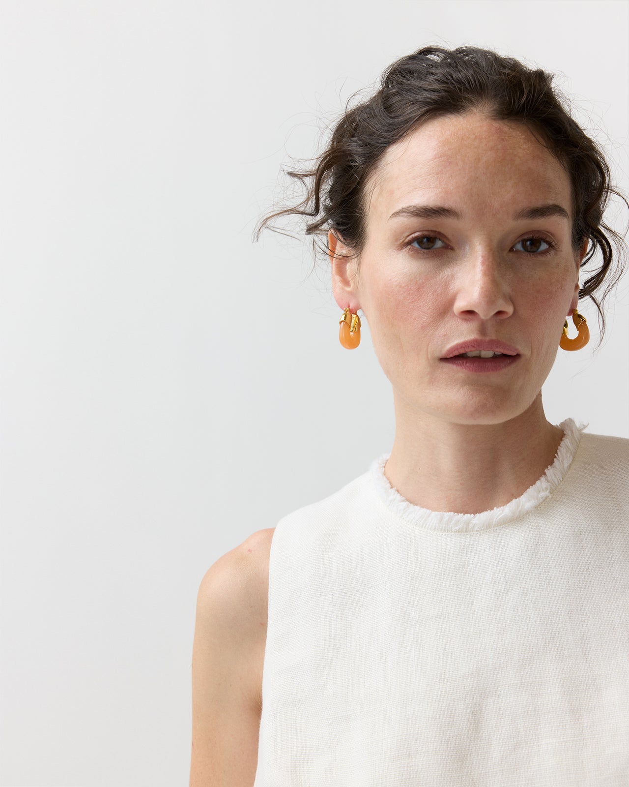Mini Organic Hoop Earrings in Tangerine