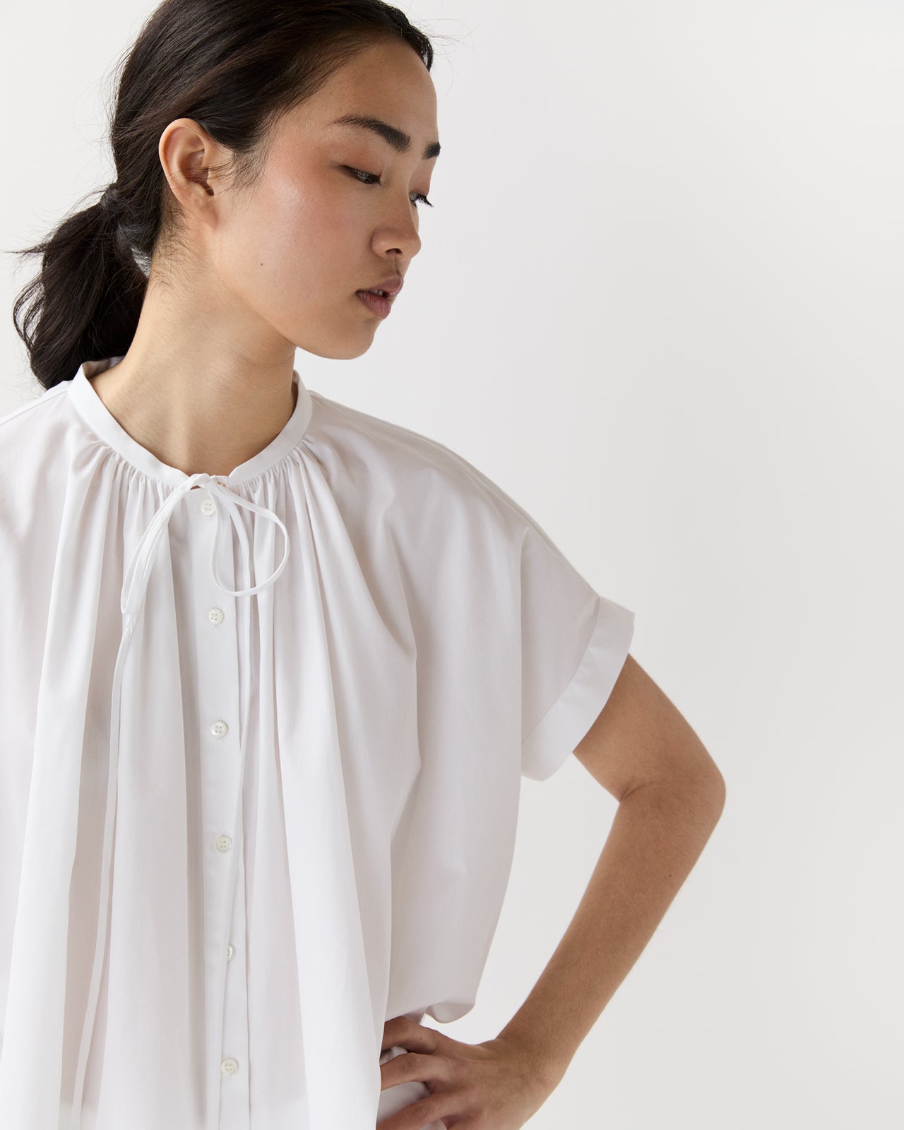 Tie-Neck Shirt in White
