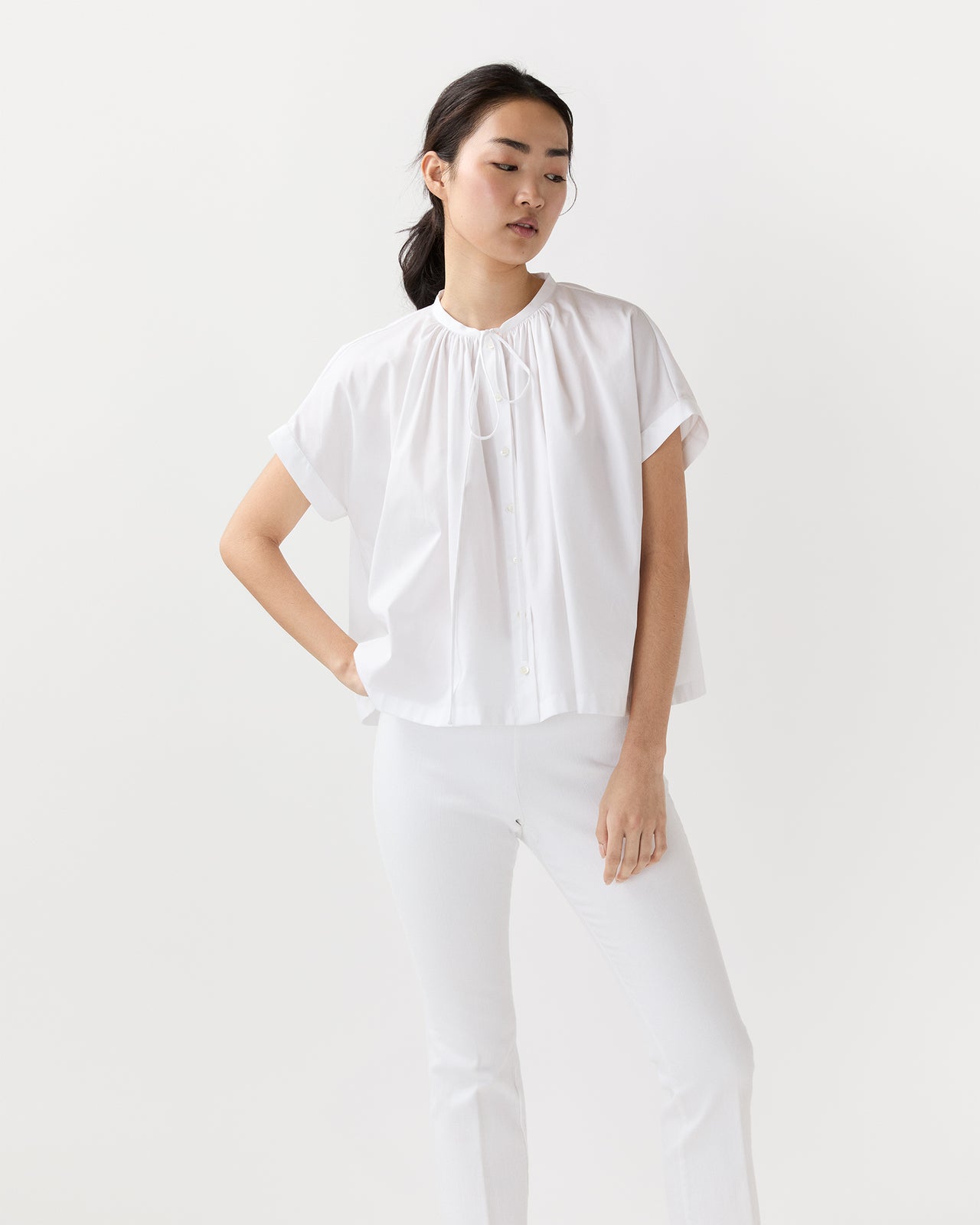 Tie-Neck Shirt in White
