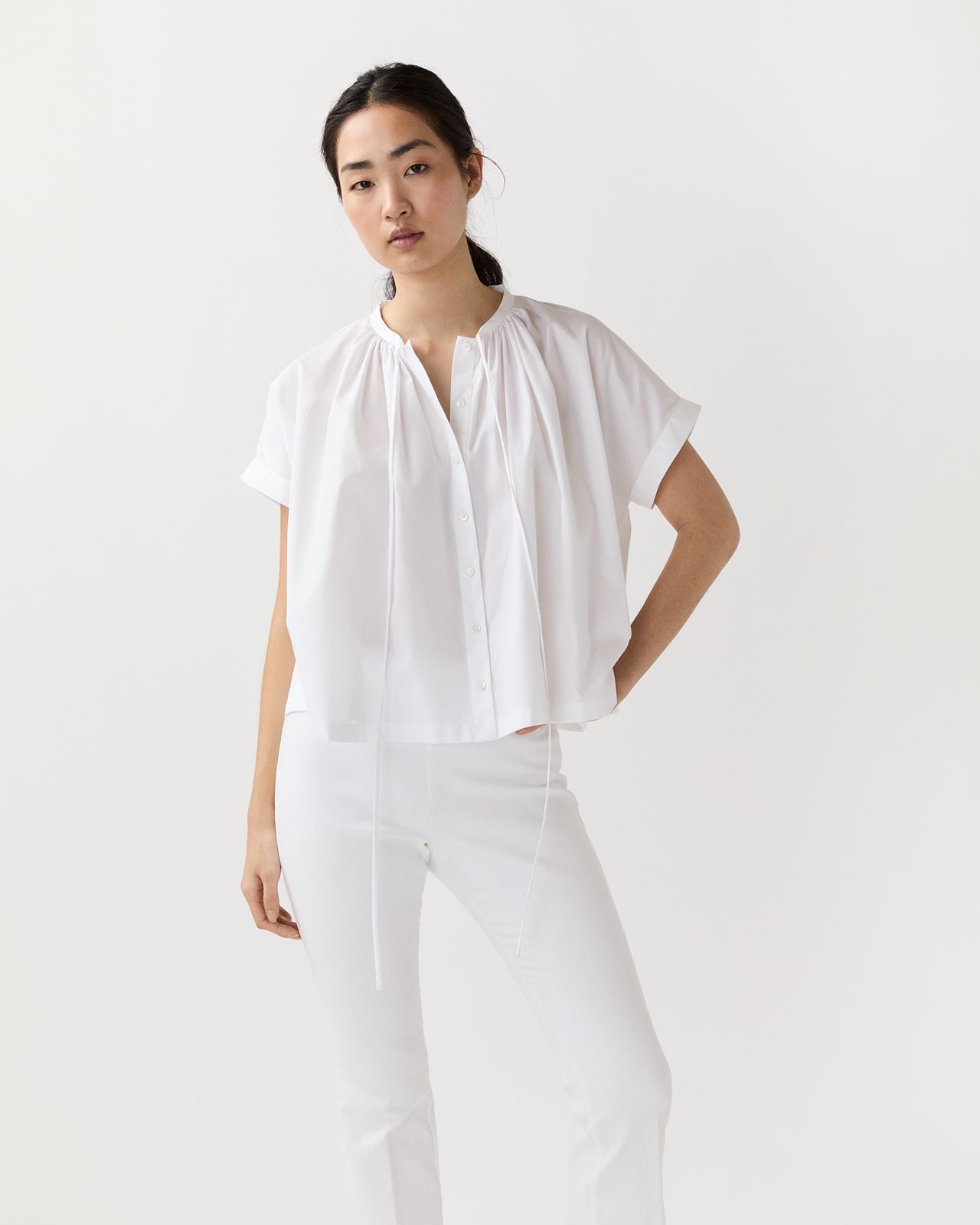 Tie-Neck Shirt in White