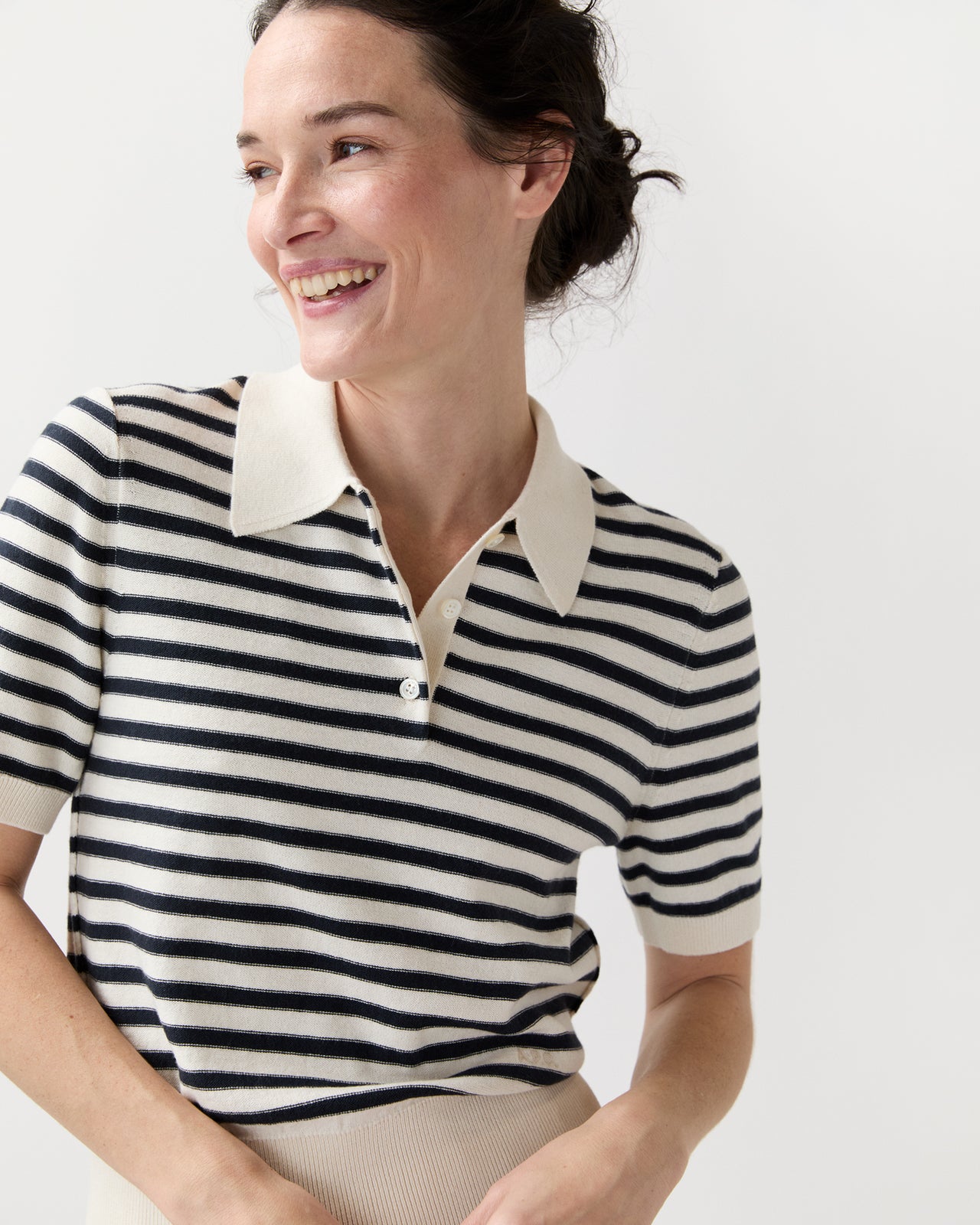 Ruby Polo in Ecru/Dark Navy