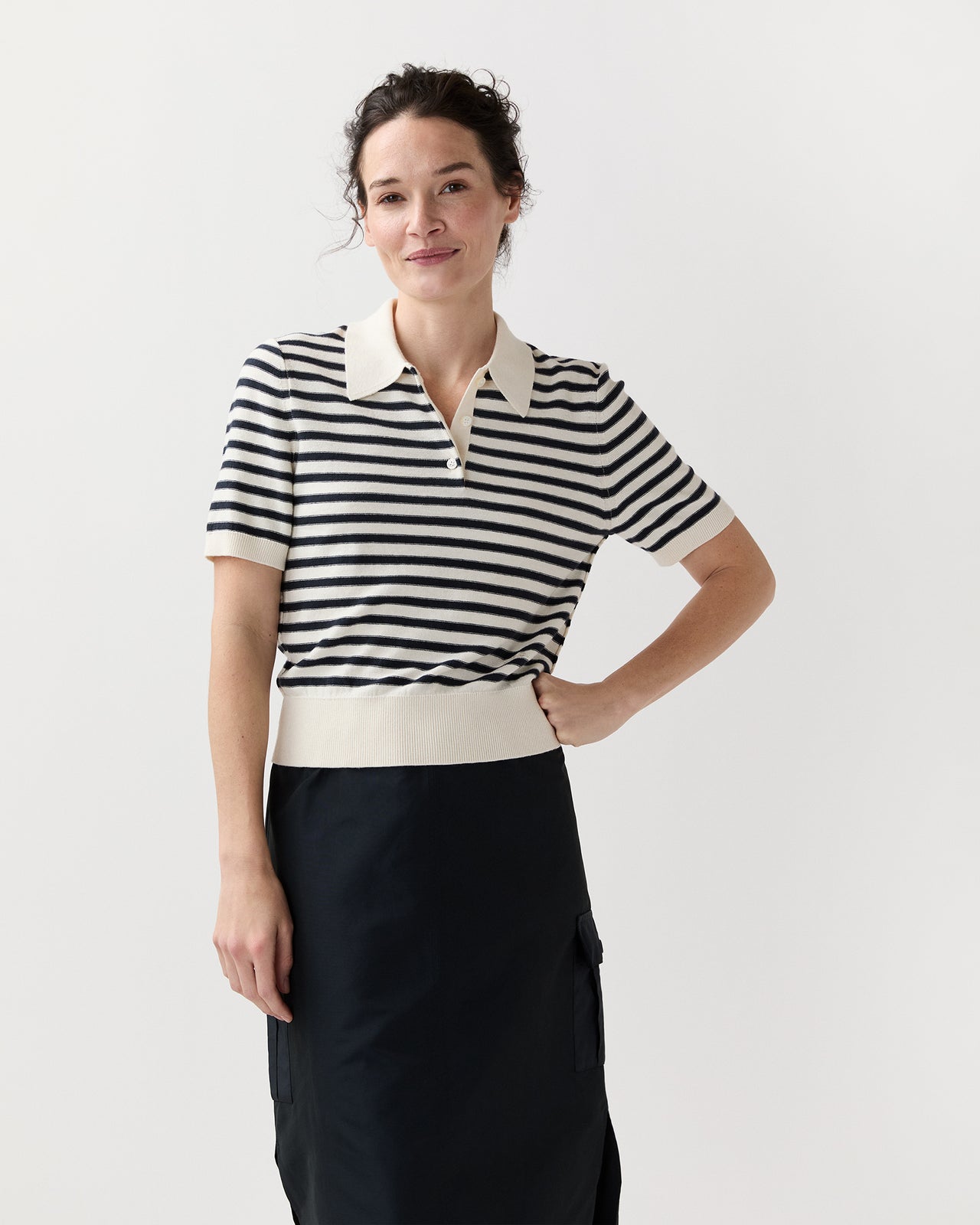 Ruby Polo in Ecru/Dark Navy