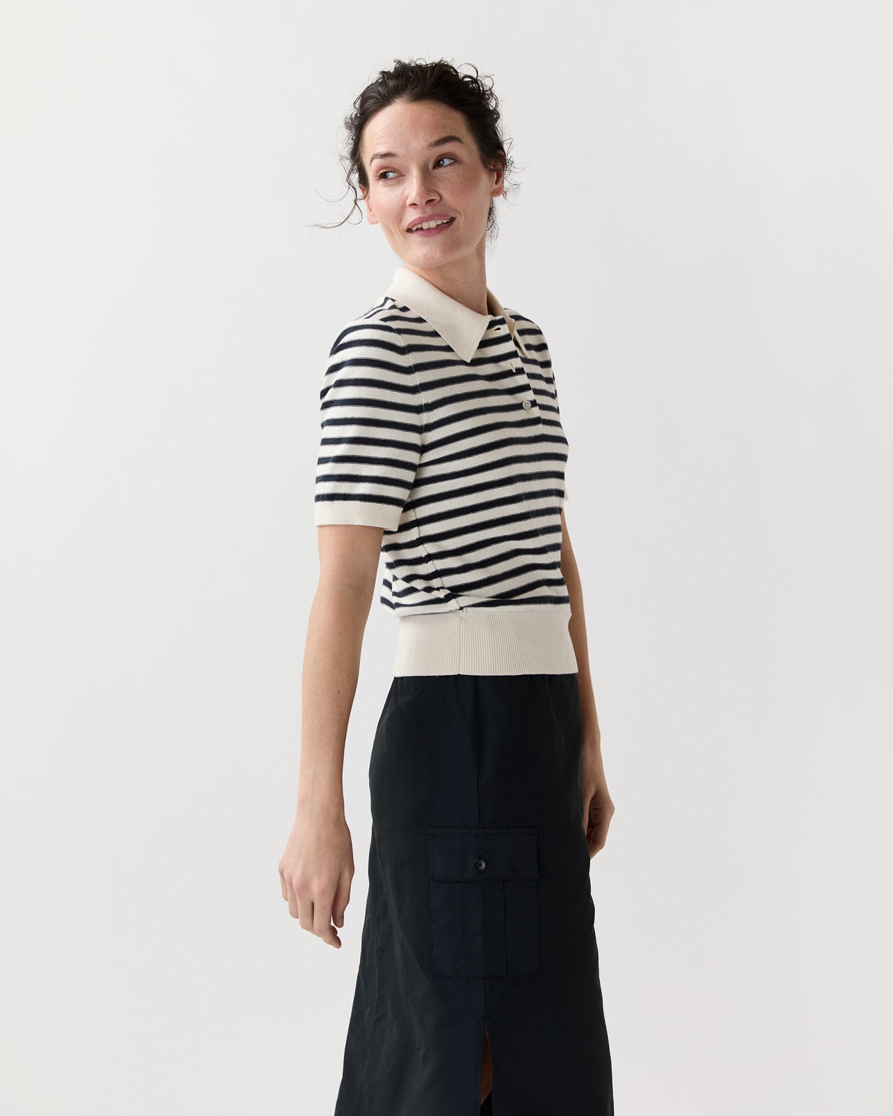 Ruby Polo in Ecru/Dark Navy