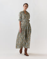 Load image into Gallery viewer, Classic Shirtwaist Maxi Dress in Moss/Cerulean Rachel Liberty Fabric

