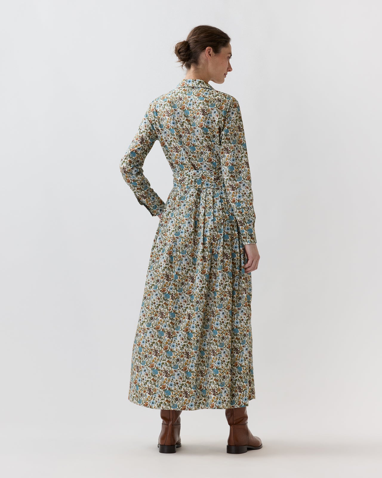 Classic Shirtwaist Maxi Dress in Moss/Cerulean Rachel Liberty Fabric