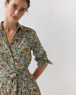 Load image into Gallery viewer, Classic Shirtwaist Maxi Dress in Moss/Cerulean Rachel Liberty Fabric
