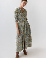 Load image into Gallery viewer, Classic Shirtwaist Maxi Dress in Moss/Cerulean Rachel Liberty Fabric
