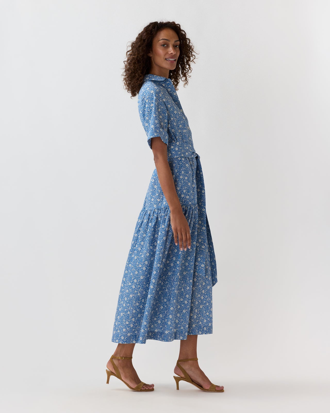 Nathalie Dress in Azure Floral Crinkle Cotton