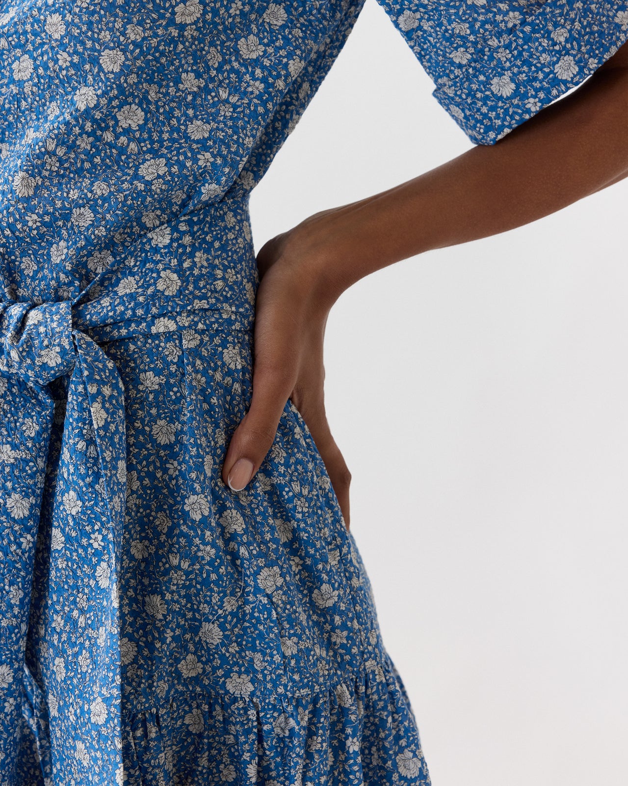 Nathalie Dress in Azure Floral Crinkle Cotton