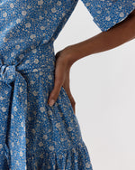 Load image into Gallery viewer, Nathalie Dress in Azure Floral Crinkle Cotton
