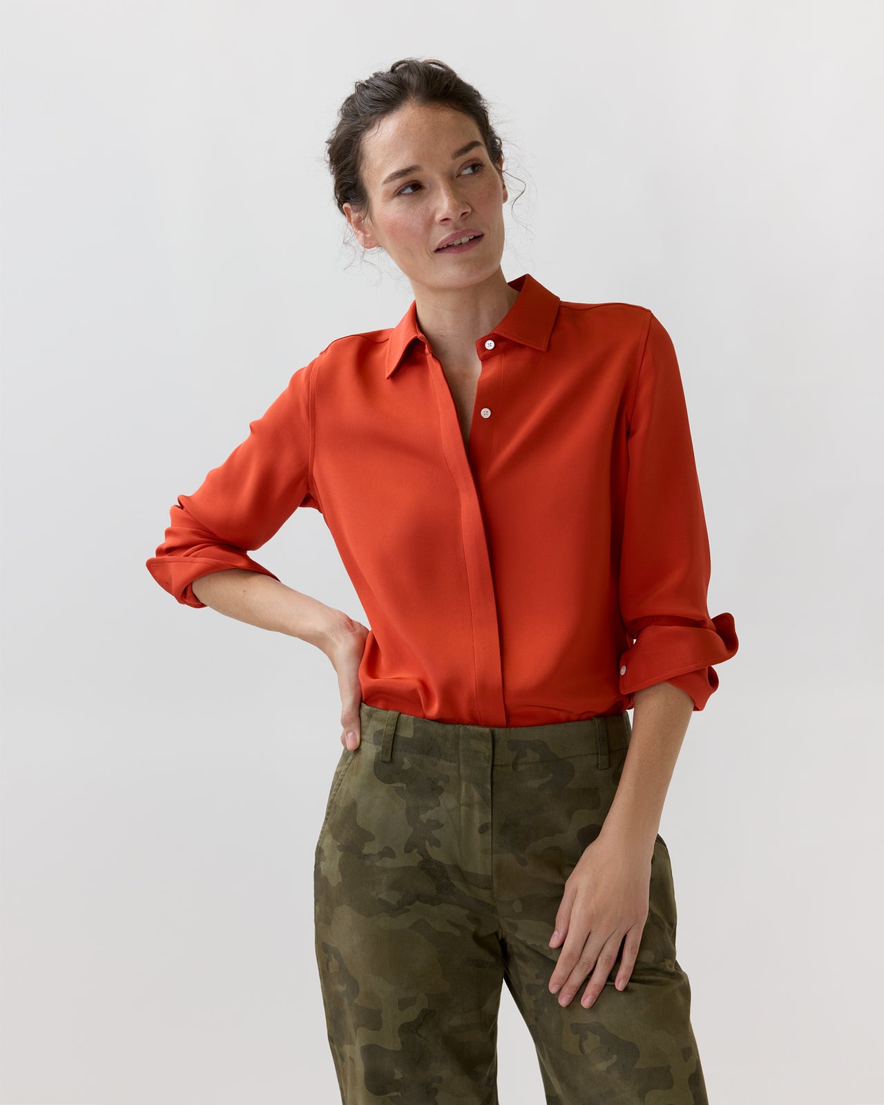 Classic Blouse in Vermillion Silk Crepe De Chine