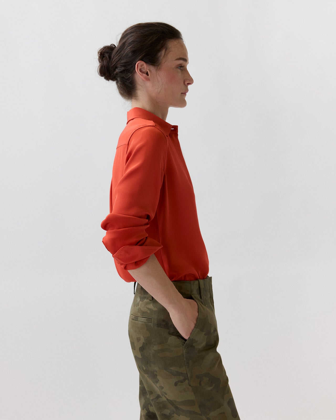 Classic Blouse in Vermillion Silk Crepe De Chine