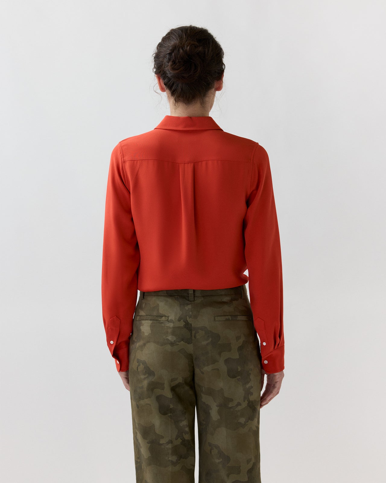 Classic Blouse in Vermillion Silk Crepe De Chine