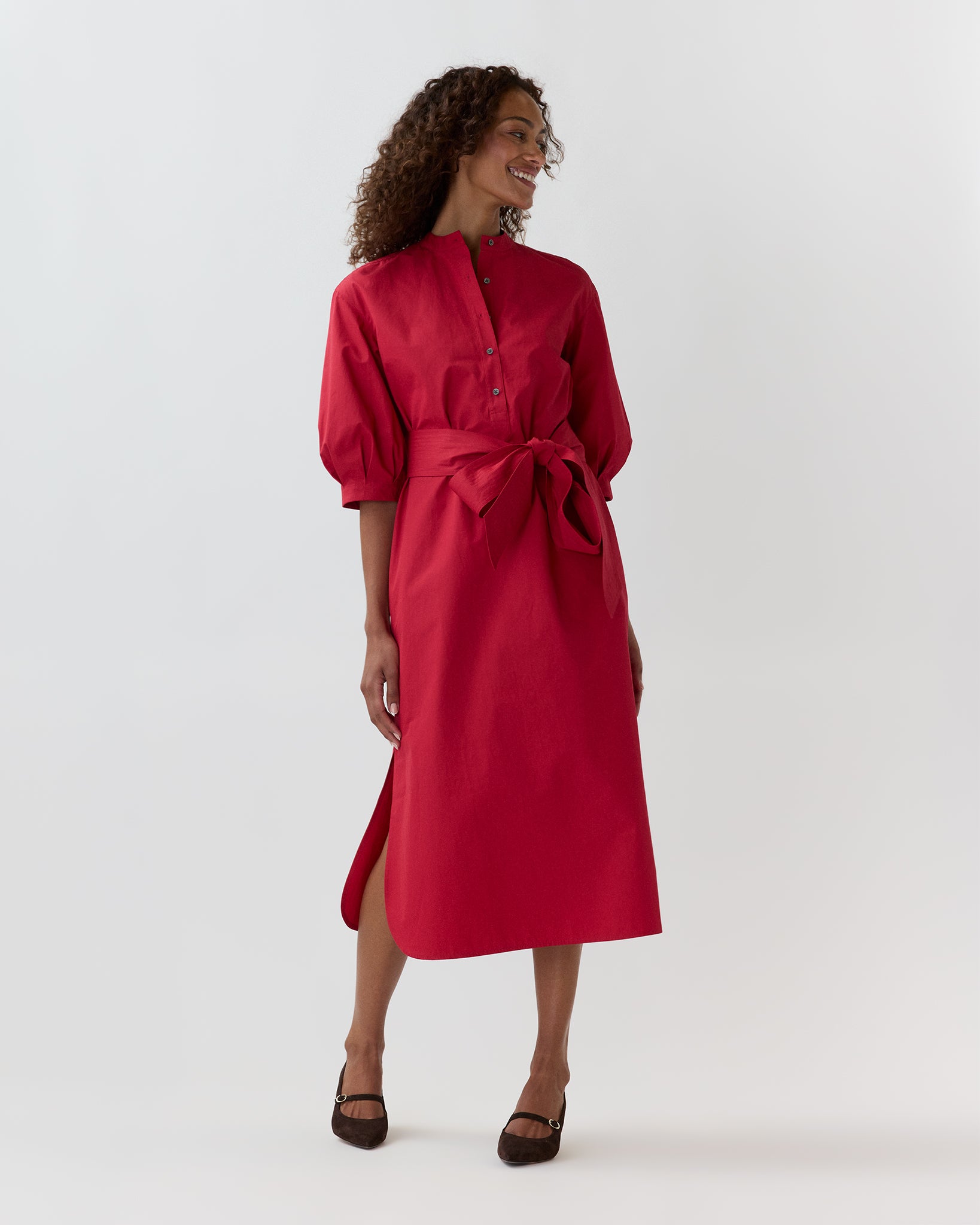 Tessa Dress in Red Poplin | Shop Ann Mashburn