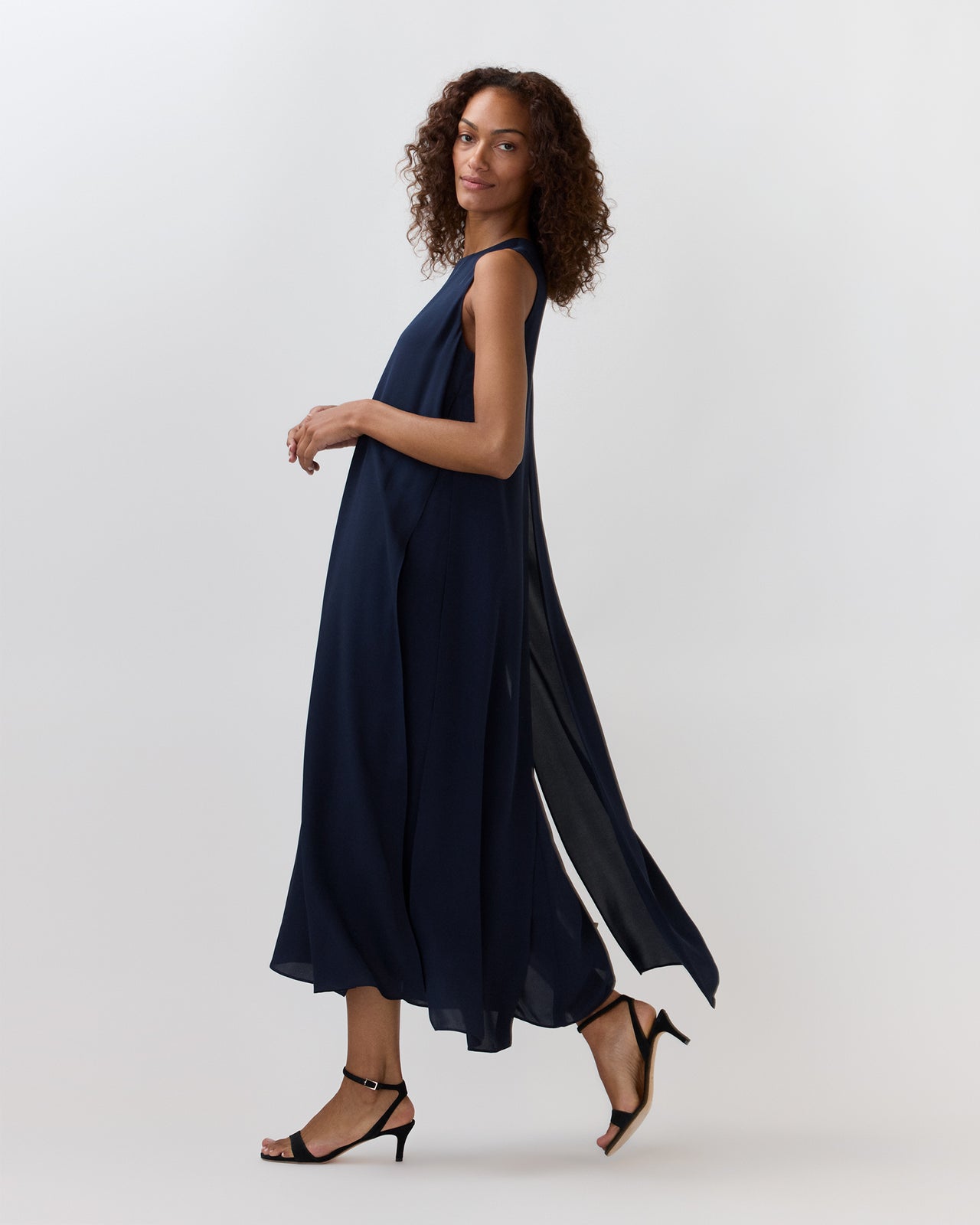 Sleeveless Scarlett Dress in Navy Double Georgette Silk