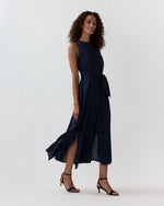Load image into Gallery viewer, Sleeveless Scarlett Dress in Navy Double Georgette Silk
