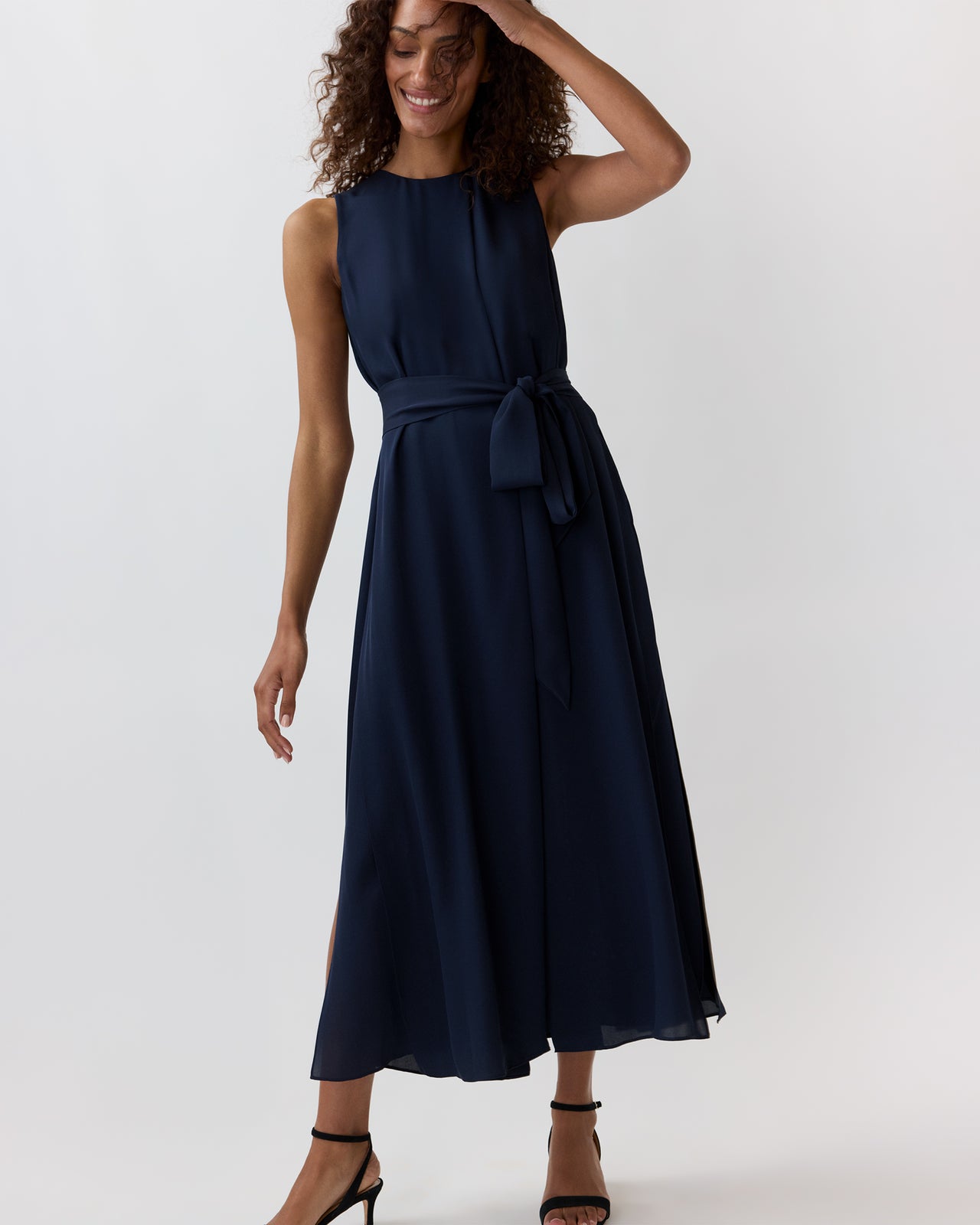 Sleeveless Scarlett Dress in Navy Double Georgette Silk