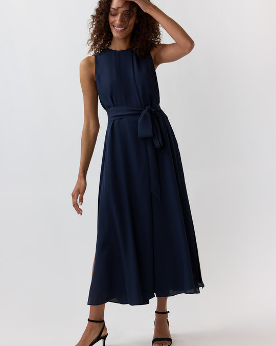 Sleeveless Scarlett Dress in Navy Double Georgette Silk