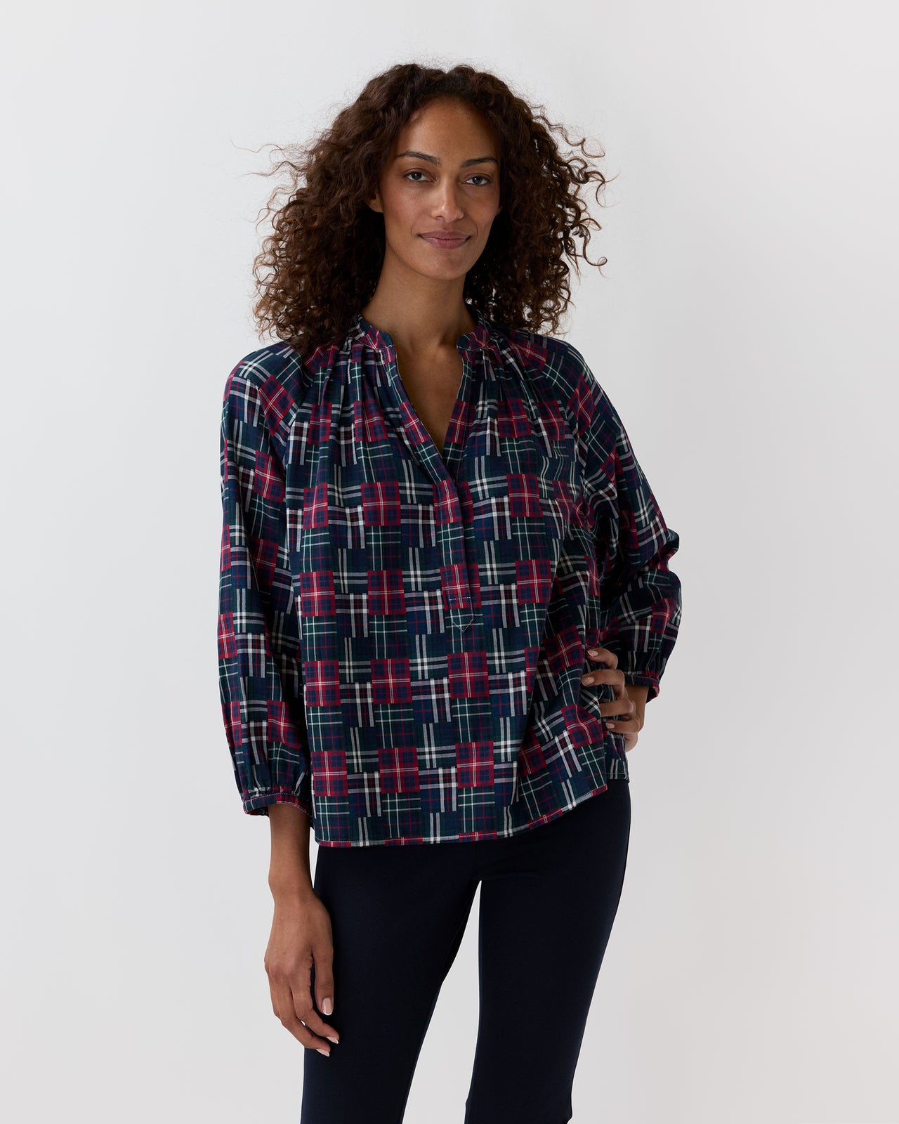 Sienna Top in Tartan Patchwork Double-Weave