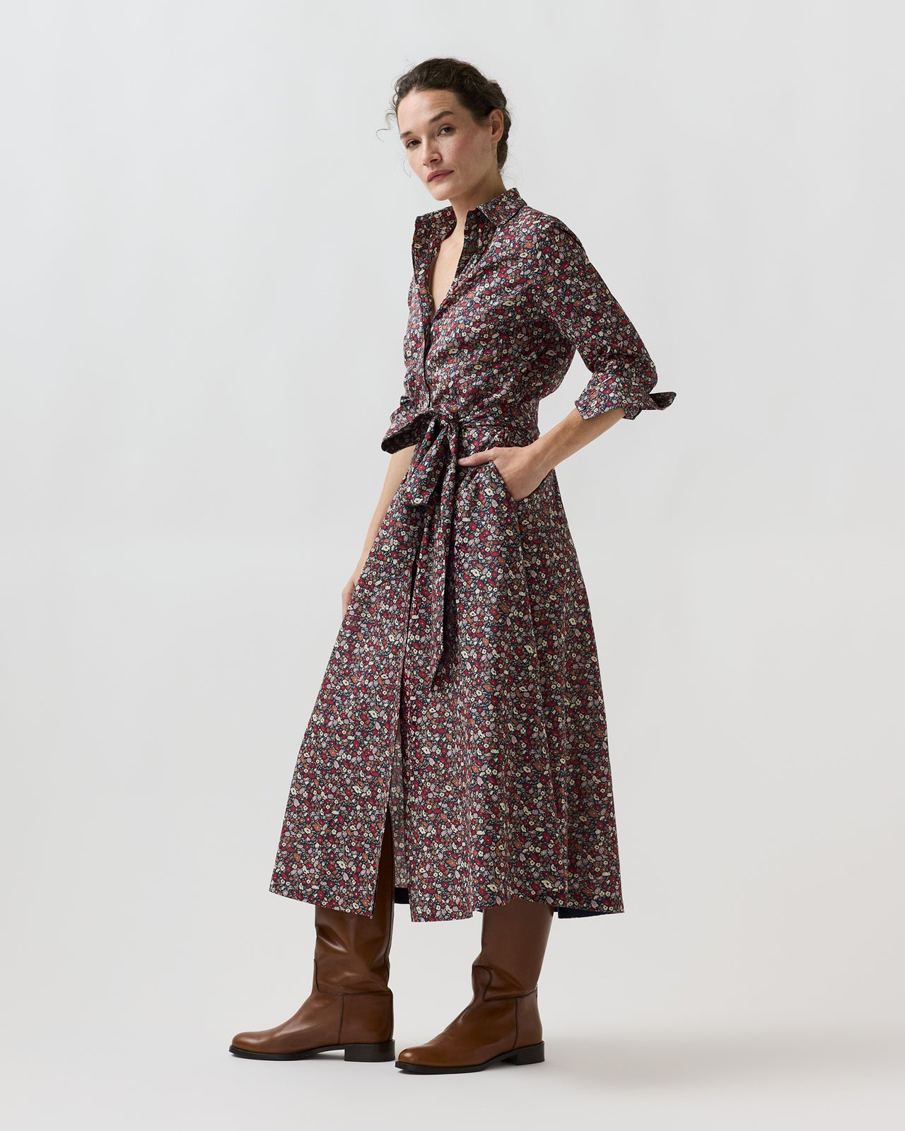 Avery Shirtwaist Dress in Navy/Red Petal & Daisy Liberty Fabric