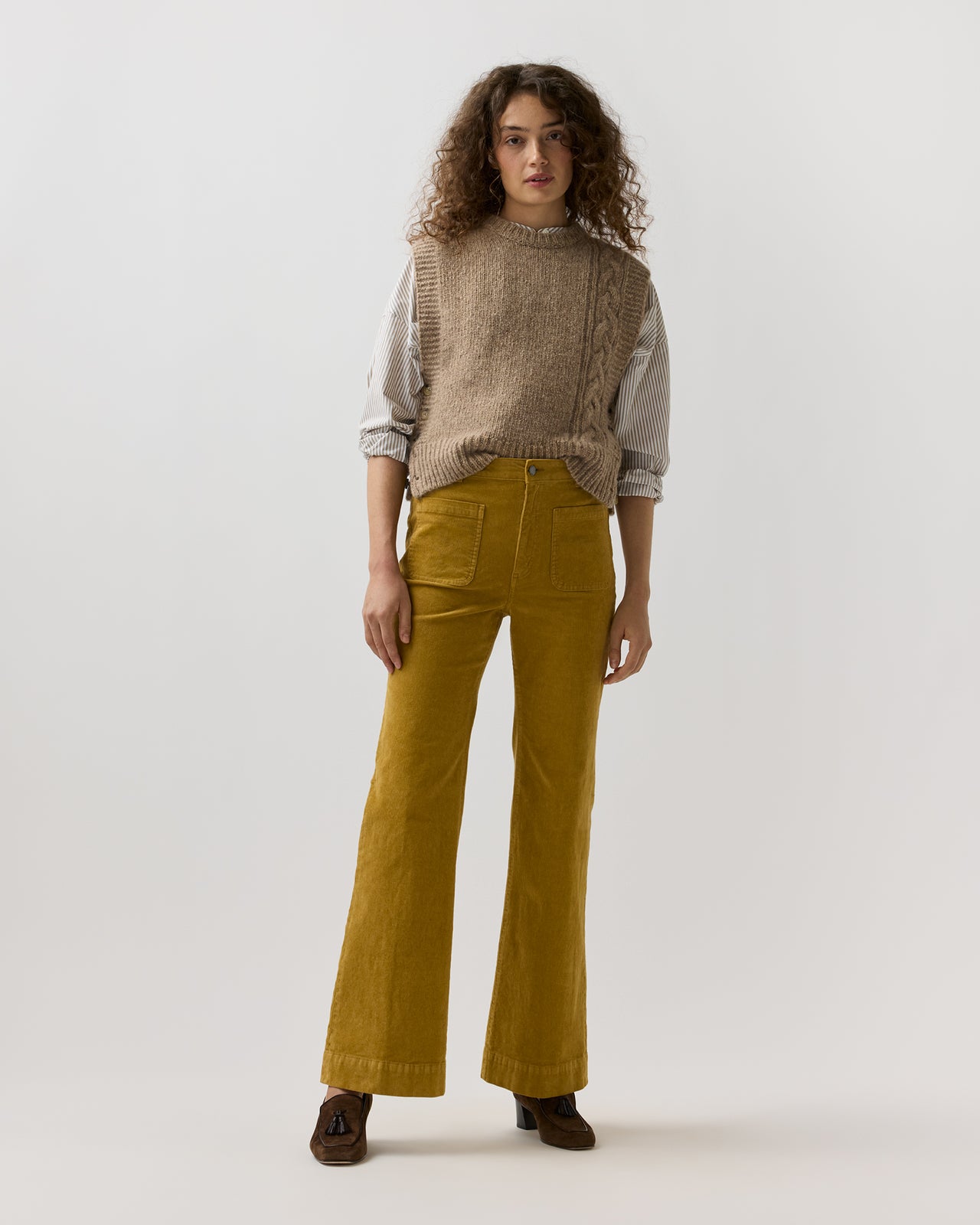 Camille Patch-Pocket Jean in Golden Rod Stretch Corduroy