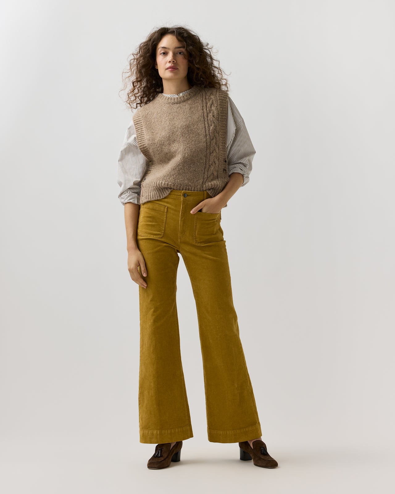 Camille Patch-Pocket Jean in Golden Rod Stretch Corduroy