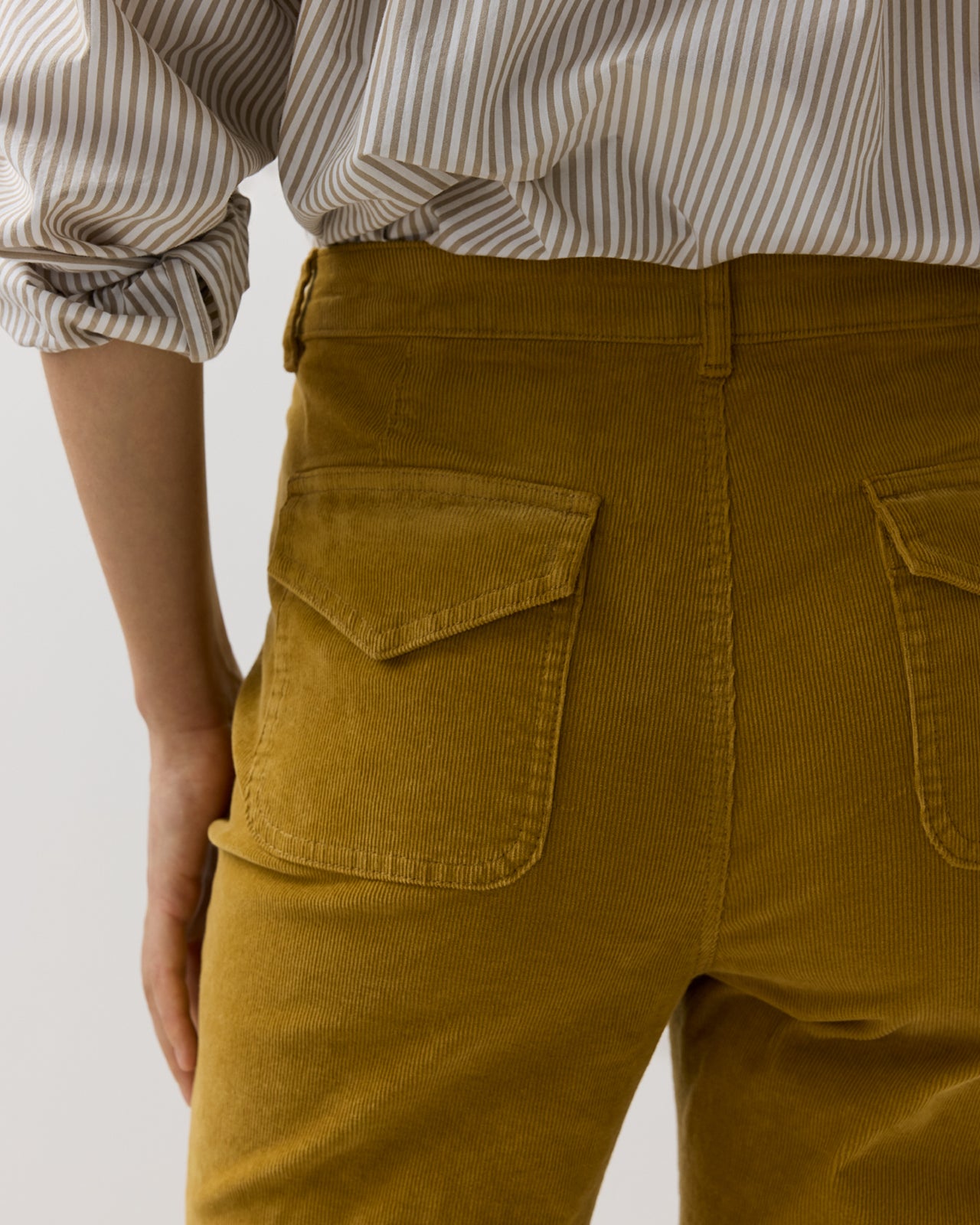 Camille Patch-Pocket Jean in Golden Rod Stretch Corduroy