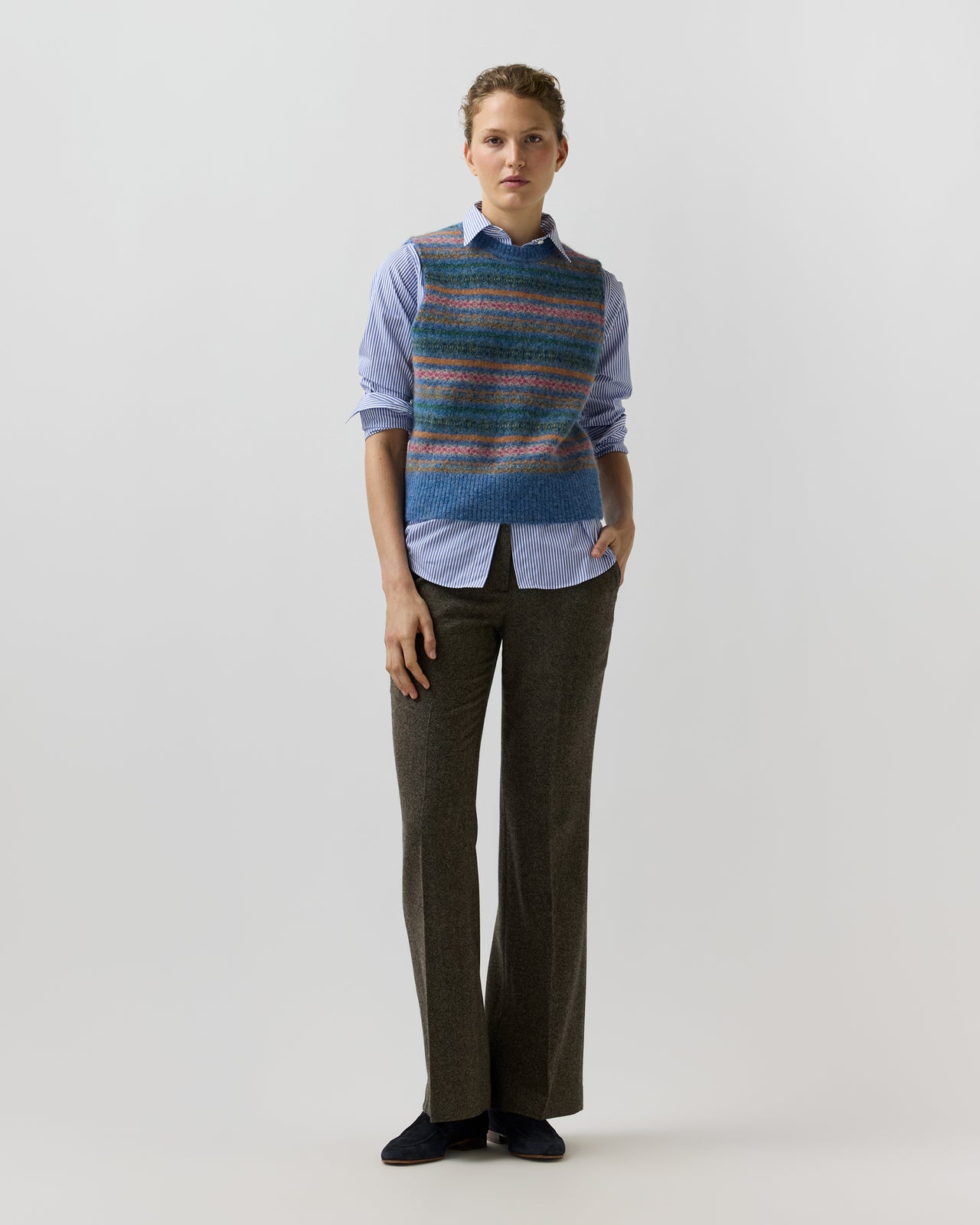Silvia Fair Isle Sweater in Denim/Multi Alpaca Wool