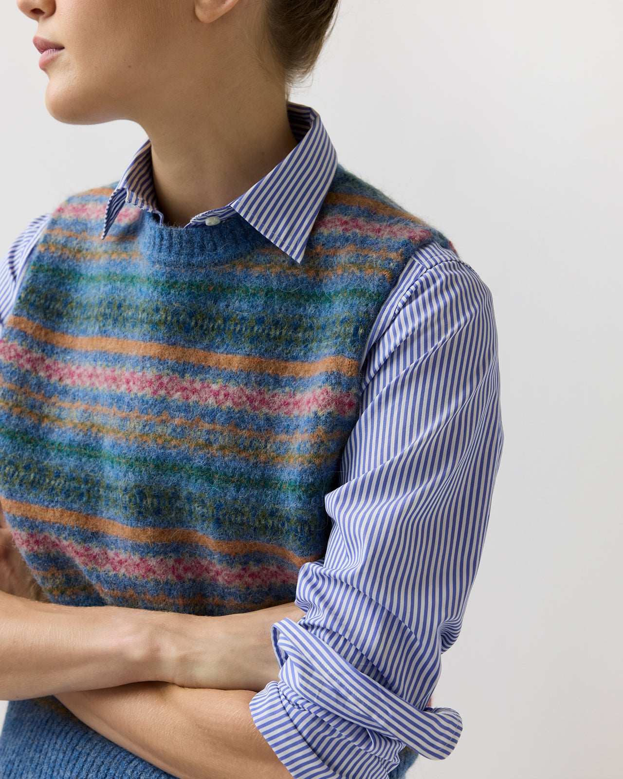 Silvia Fair Isle Sweater in Denim/Multi Alpaca Wool