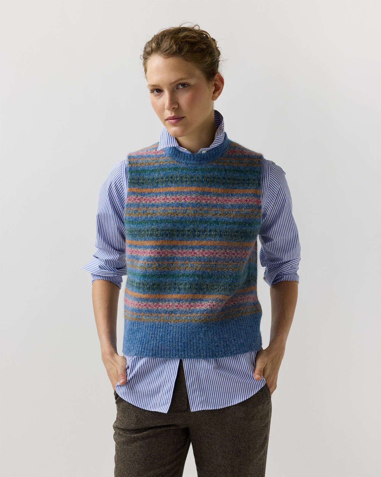 Silvia Fair Isle Sweater in Denim/Multi Alpaca Wool