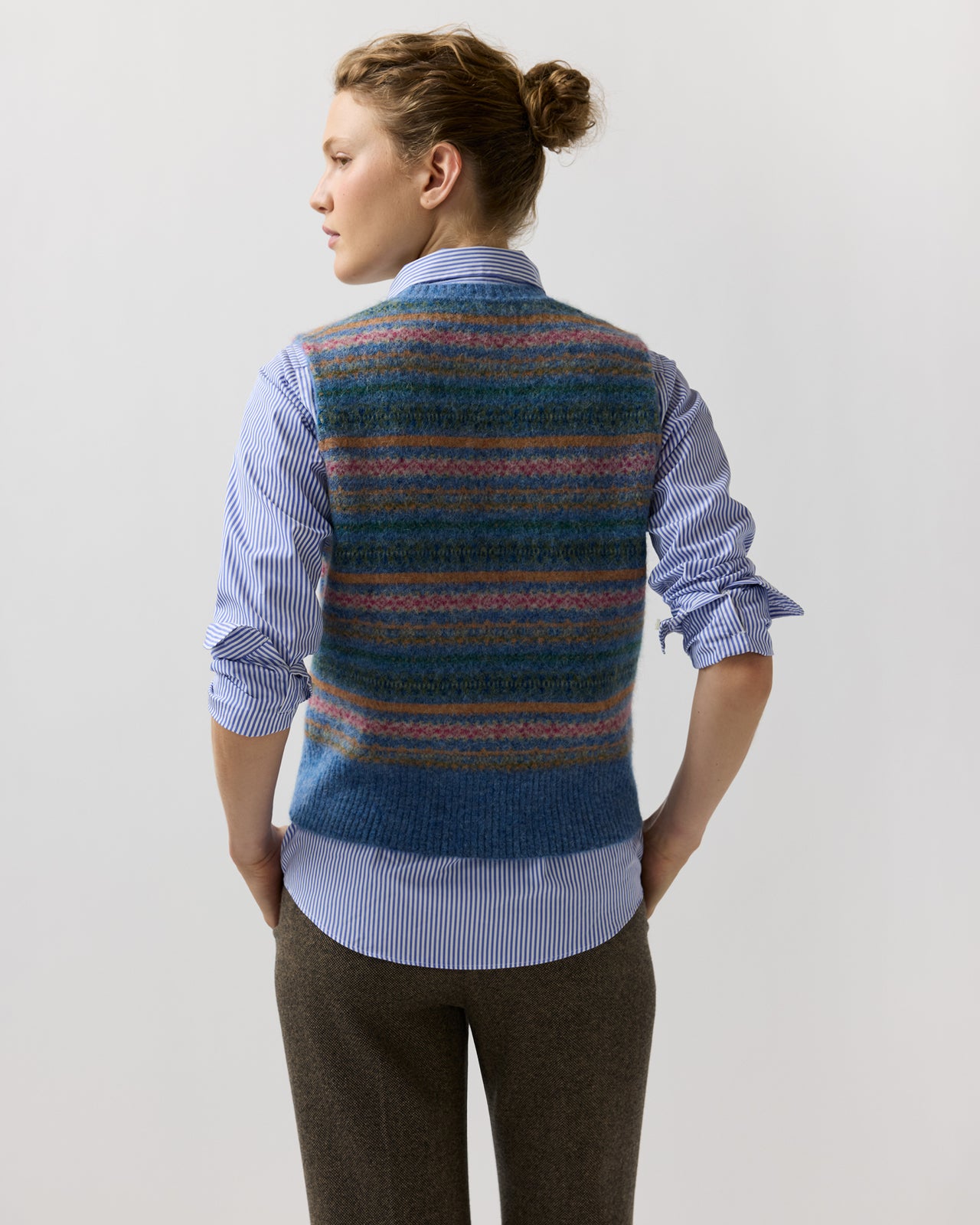 Silvia Fair Isle Sweater in Denim/Multi Alpaca Wool