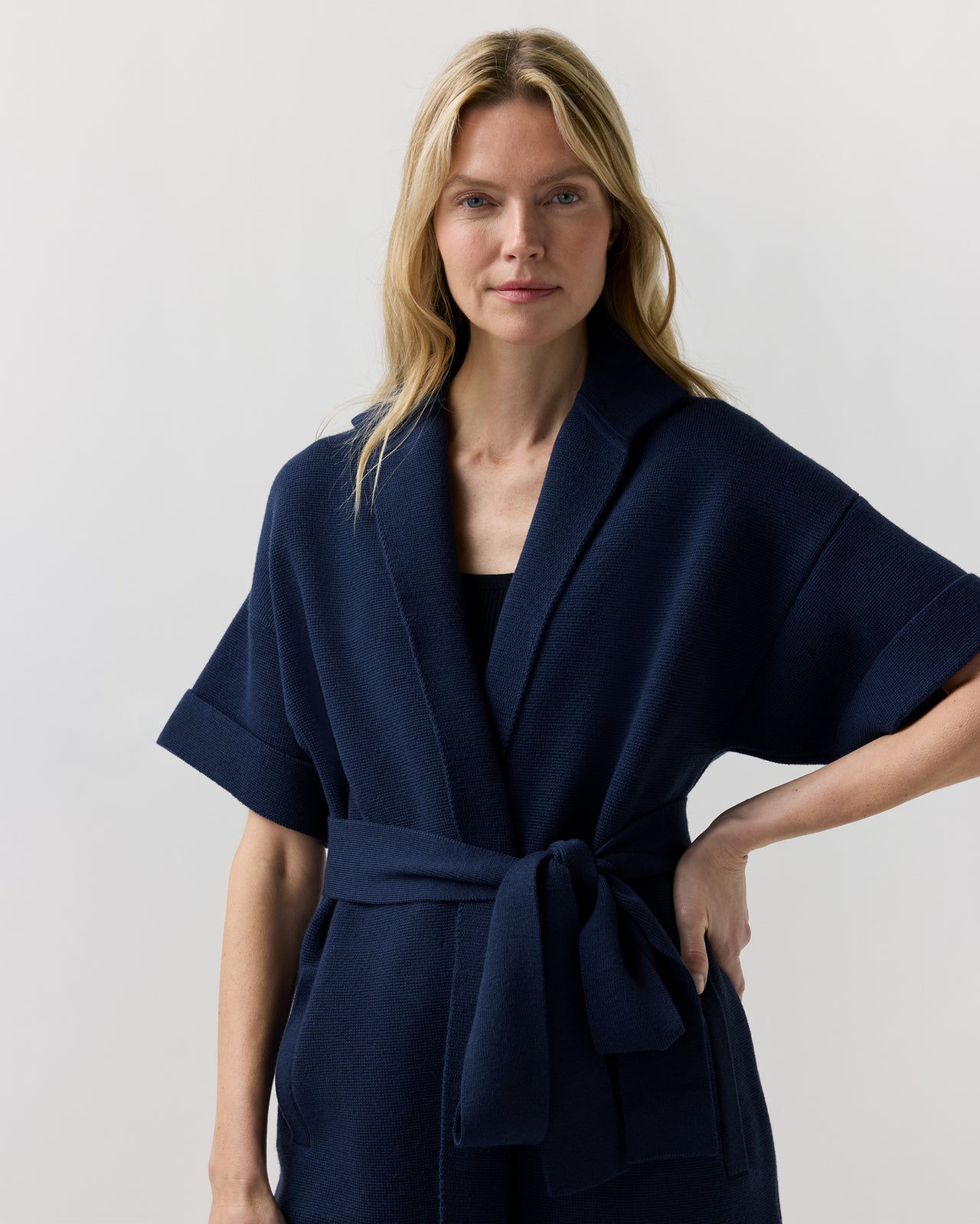Julia Cardigan in Heather Navy Extra Fine Merino Wool