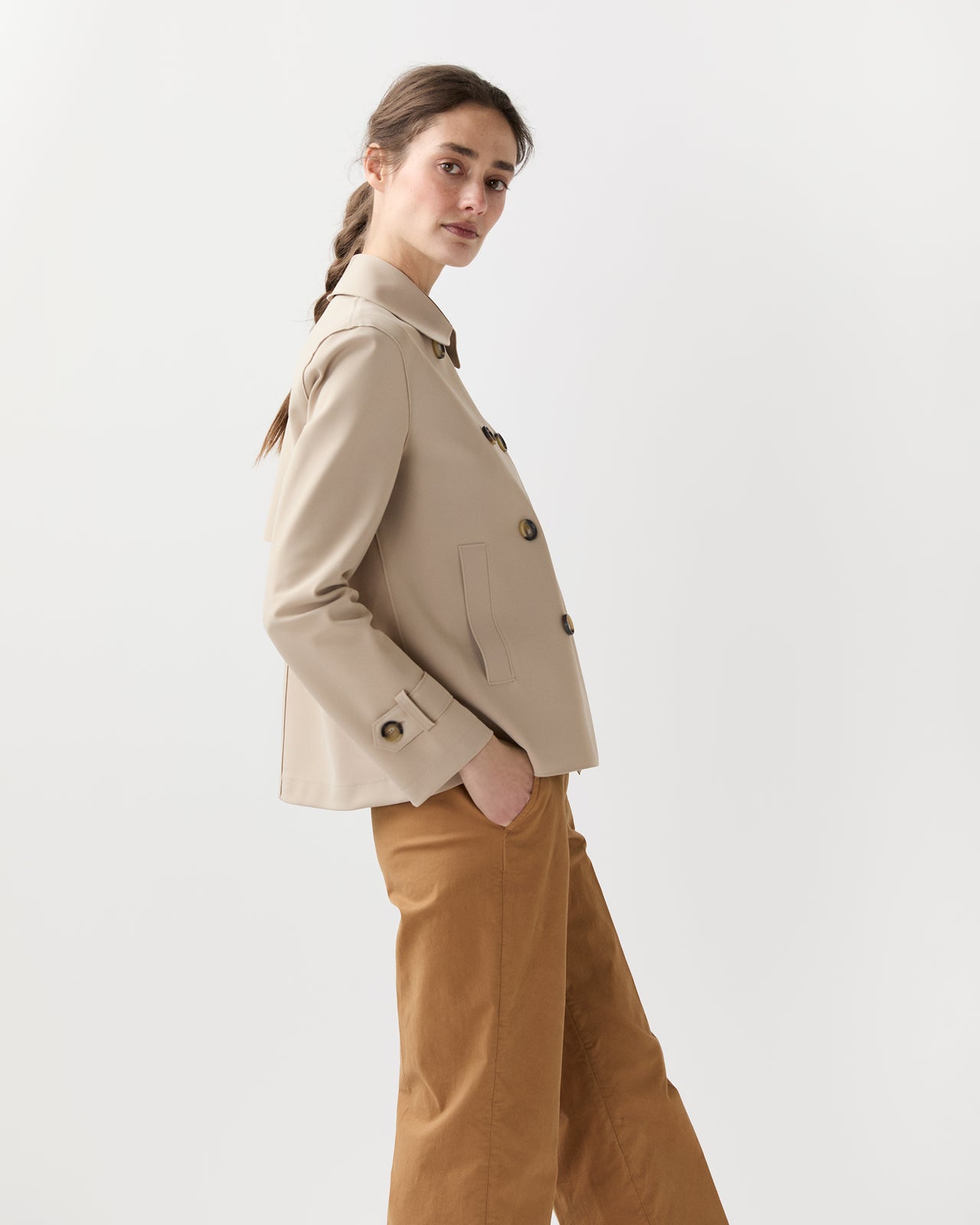 Cropped Trench Coat in Sand