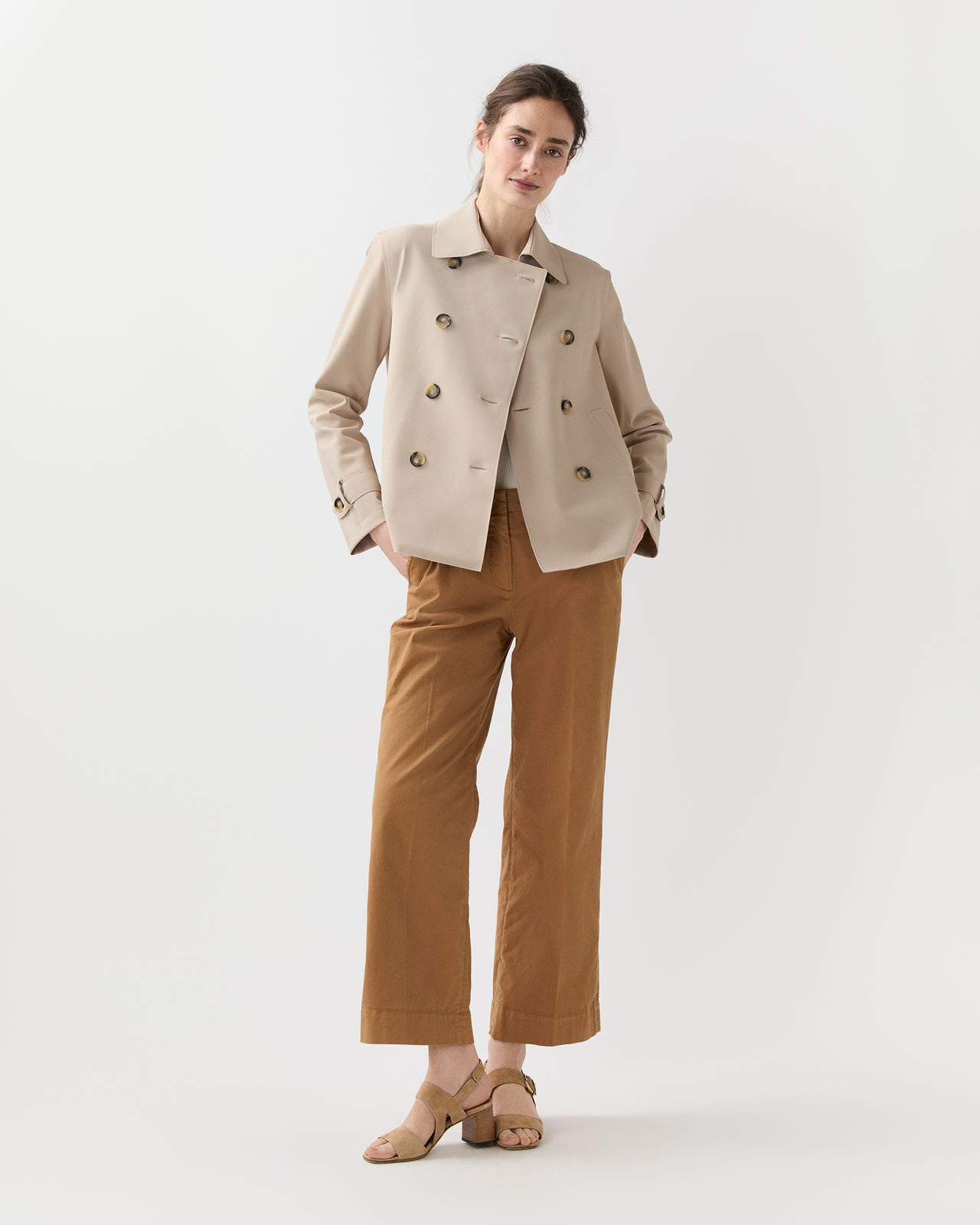 Cropped Trench Coat in Sand