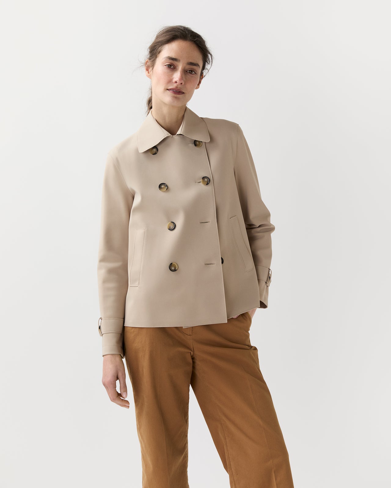 Cropped Trench Coat in Sand