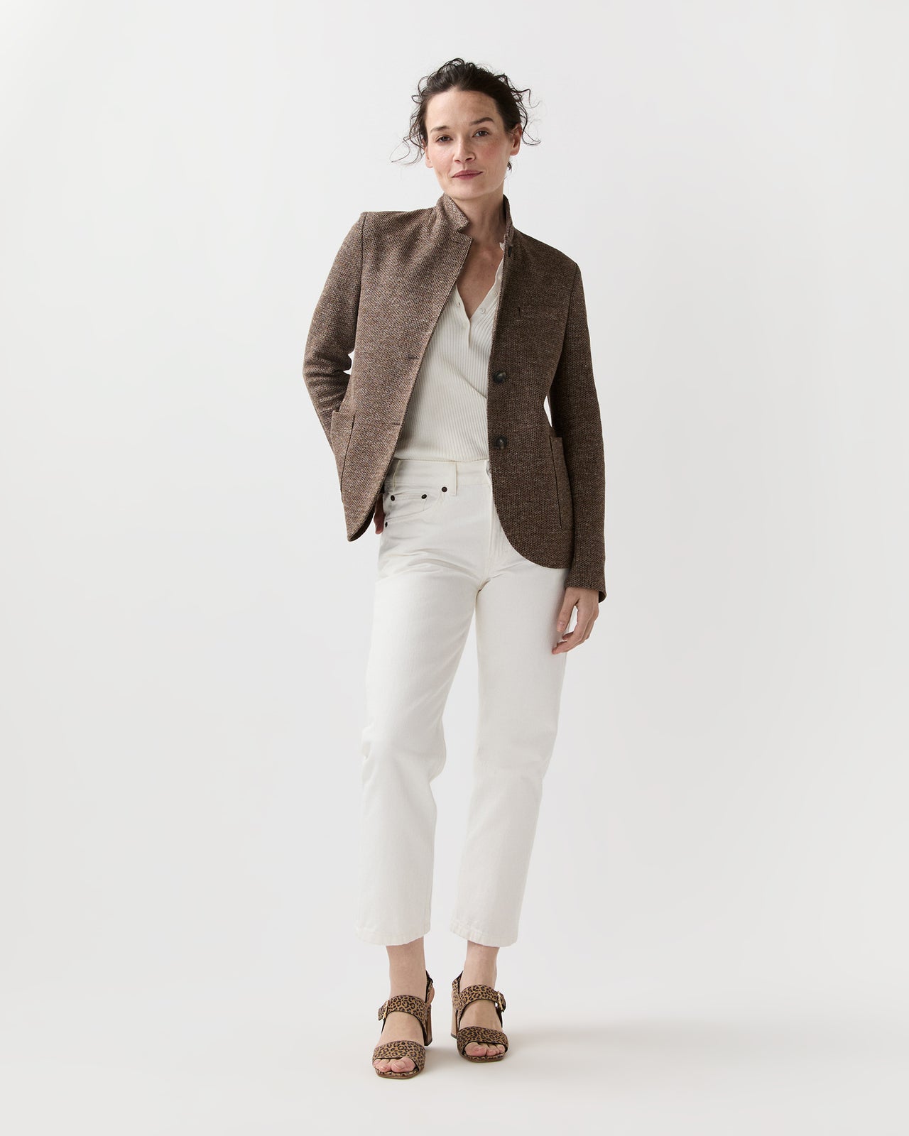 Stand Up Collar Blazer in Brown