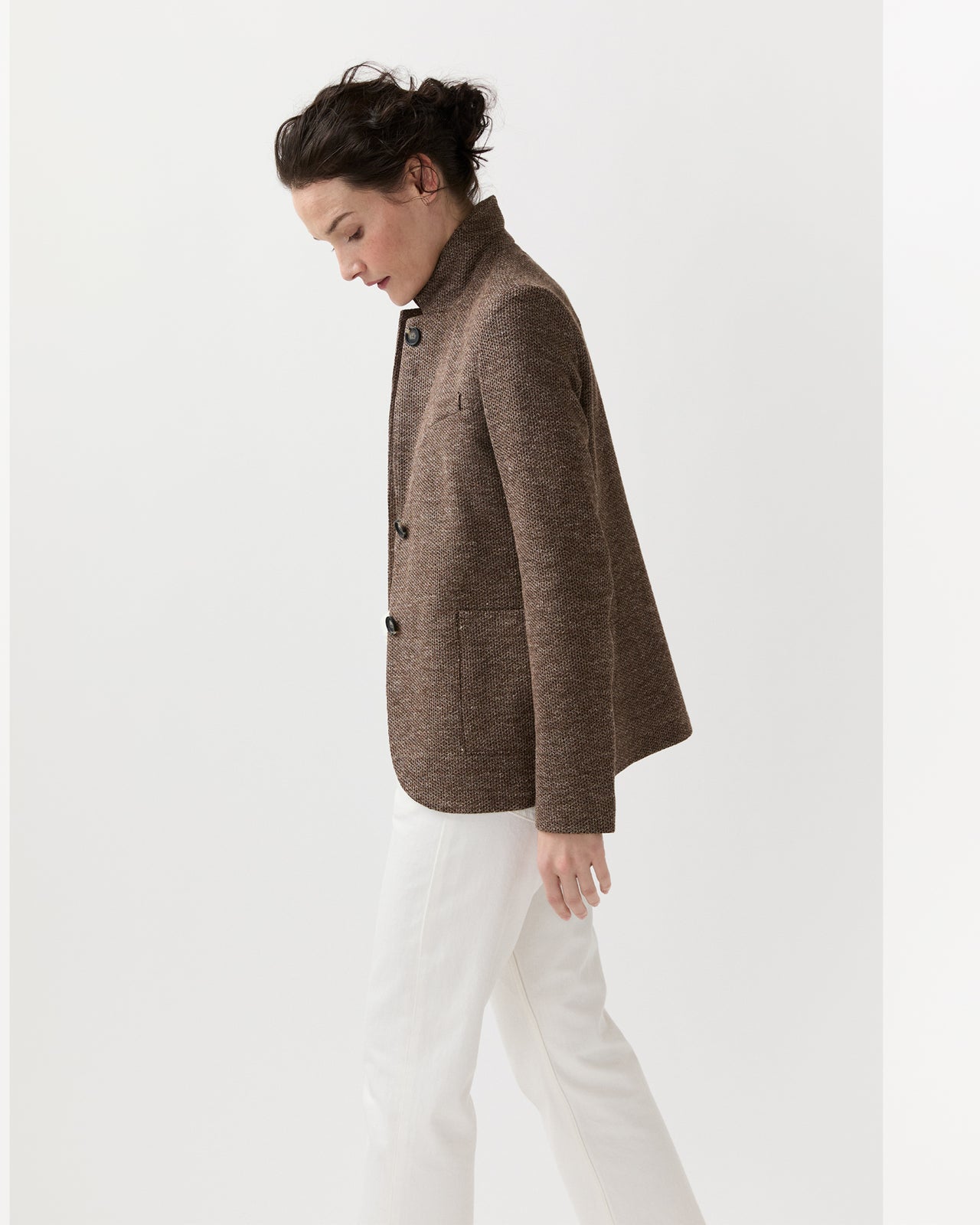 Stand Up Collar Blazer in Brown