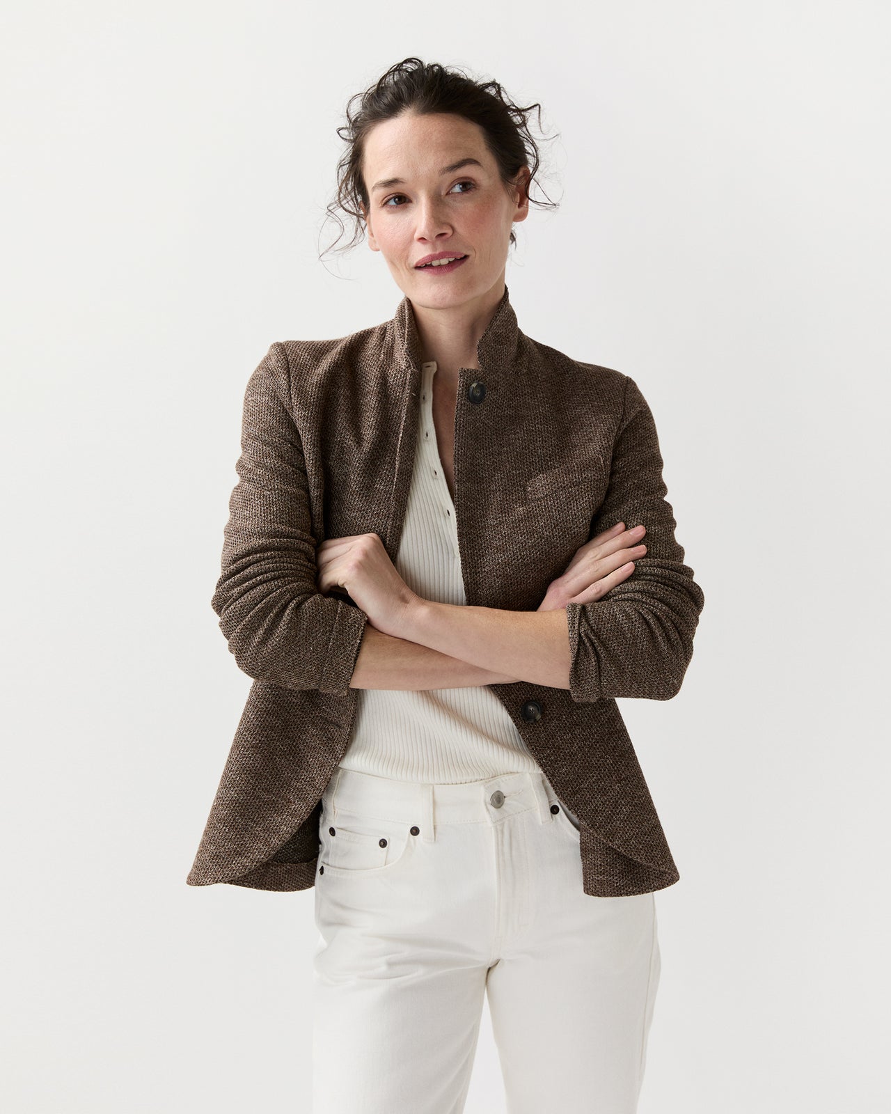 Stand Up Collar Blazer in Brown
