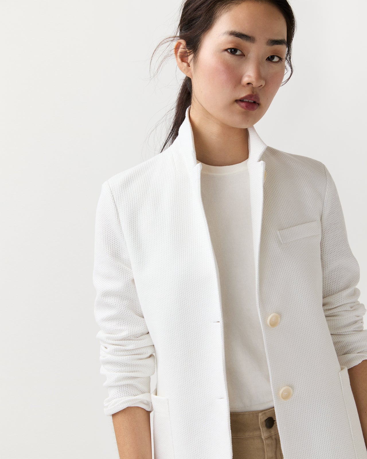 Stand Up Collar Blazer in Off White