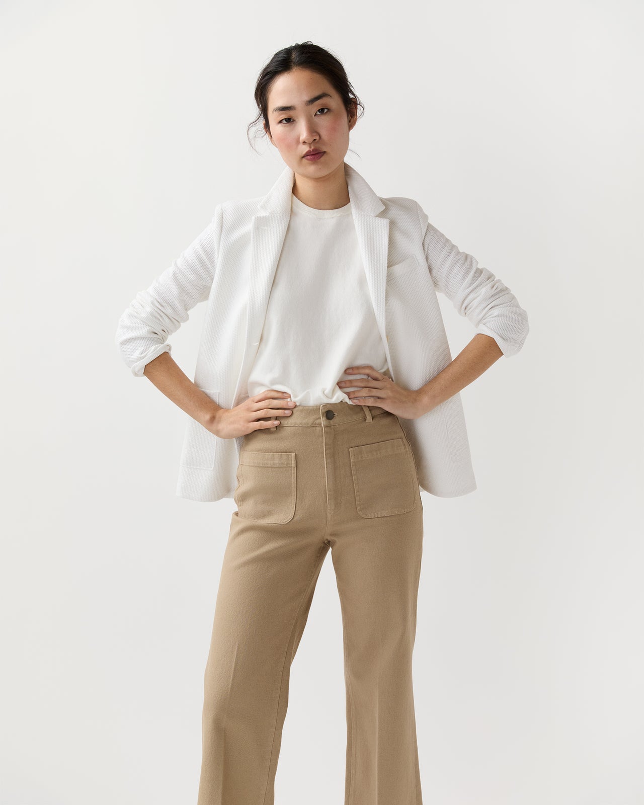 Stand Up Collar Blazer in Off White